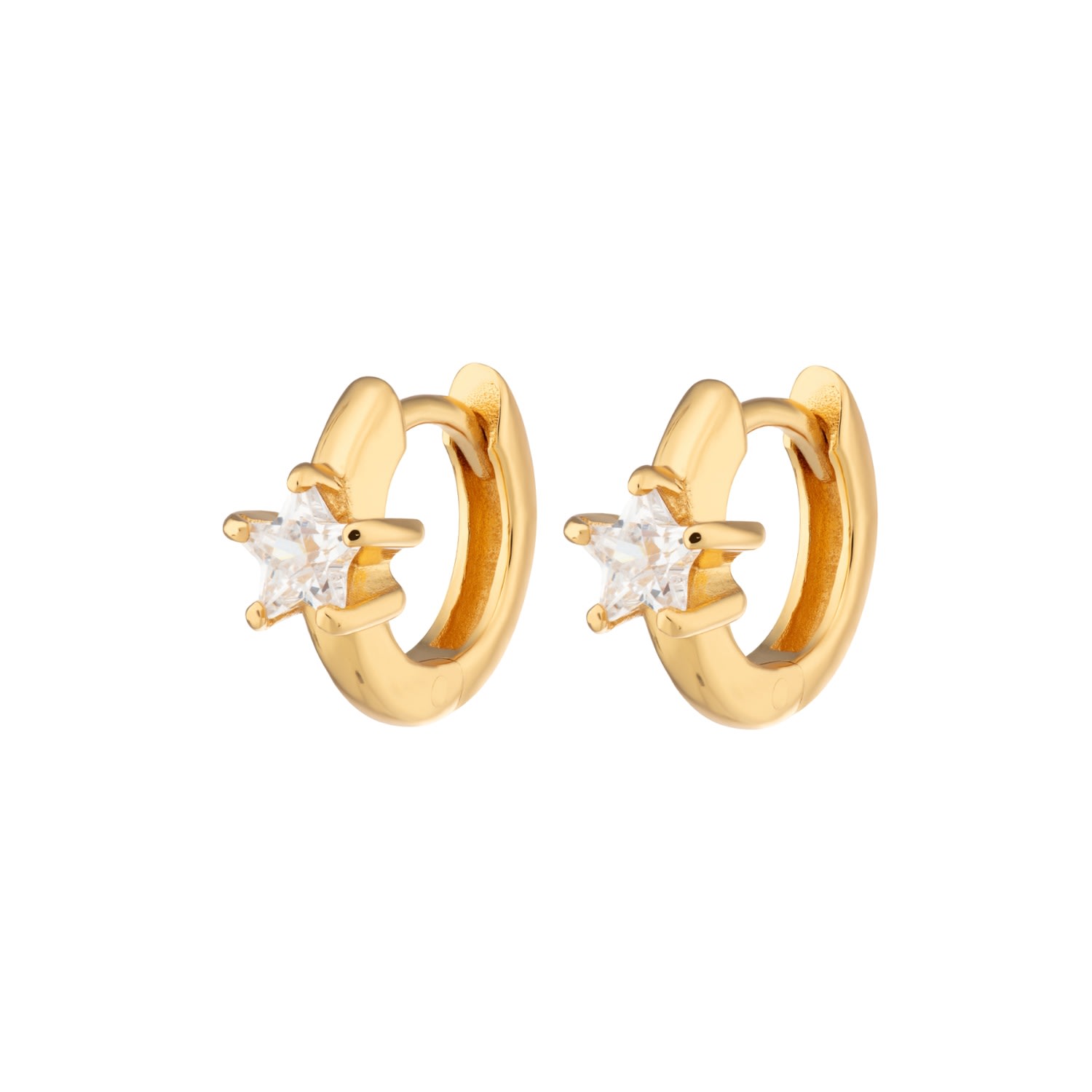 Women's Gold Sparkling Single Star Huggie Earrings Scream Pretty