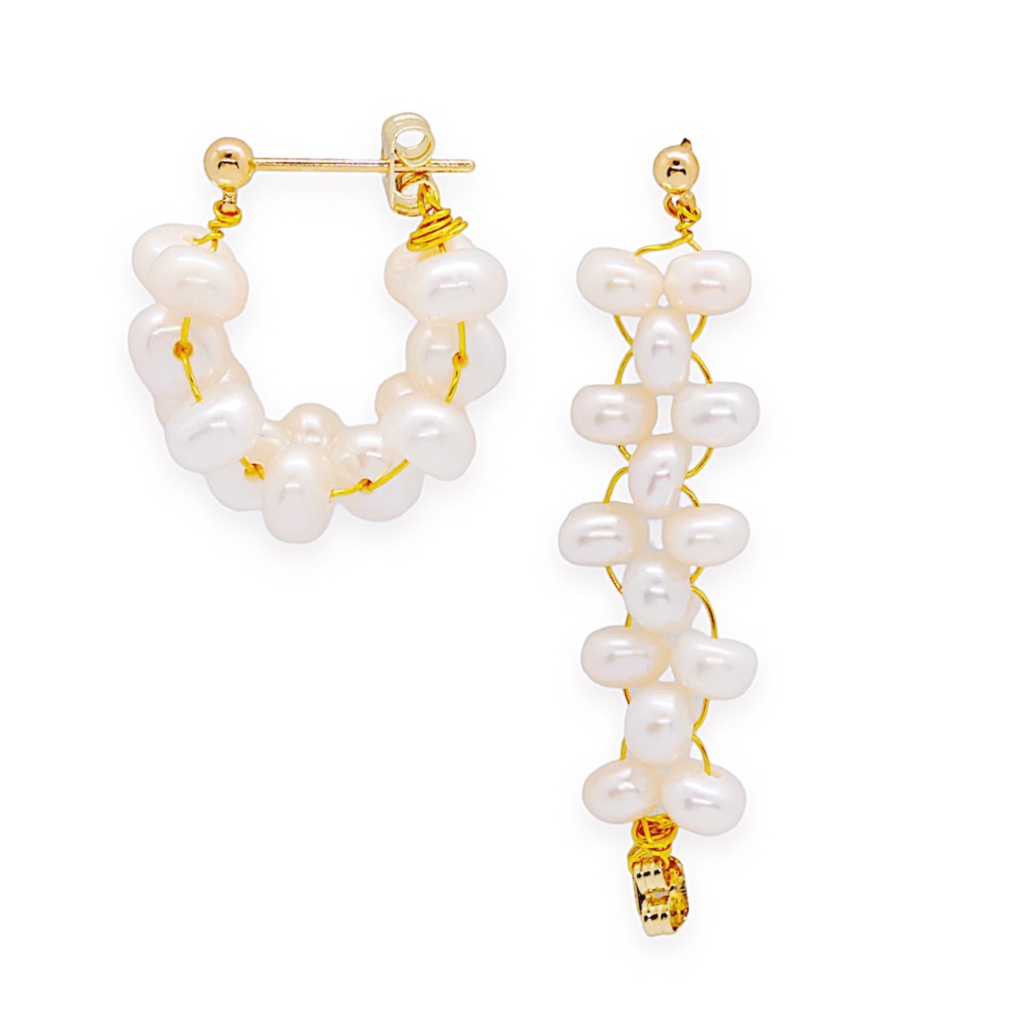Women's Gold / White Cicily Pearl Chunky Hoops Earrings VALERIE CHIC