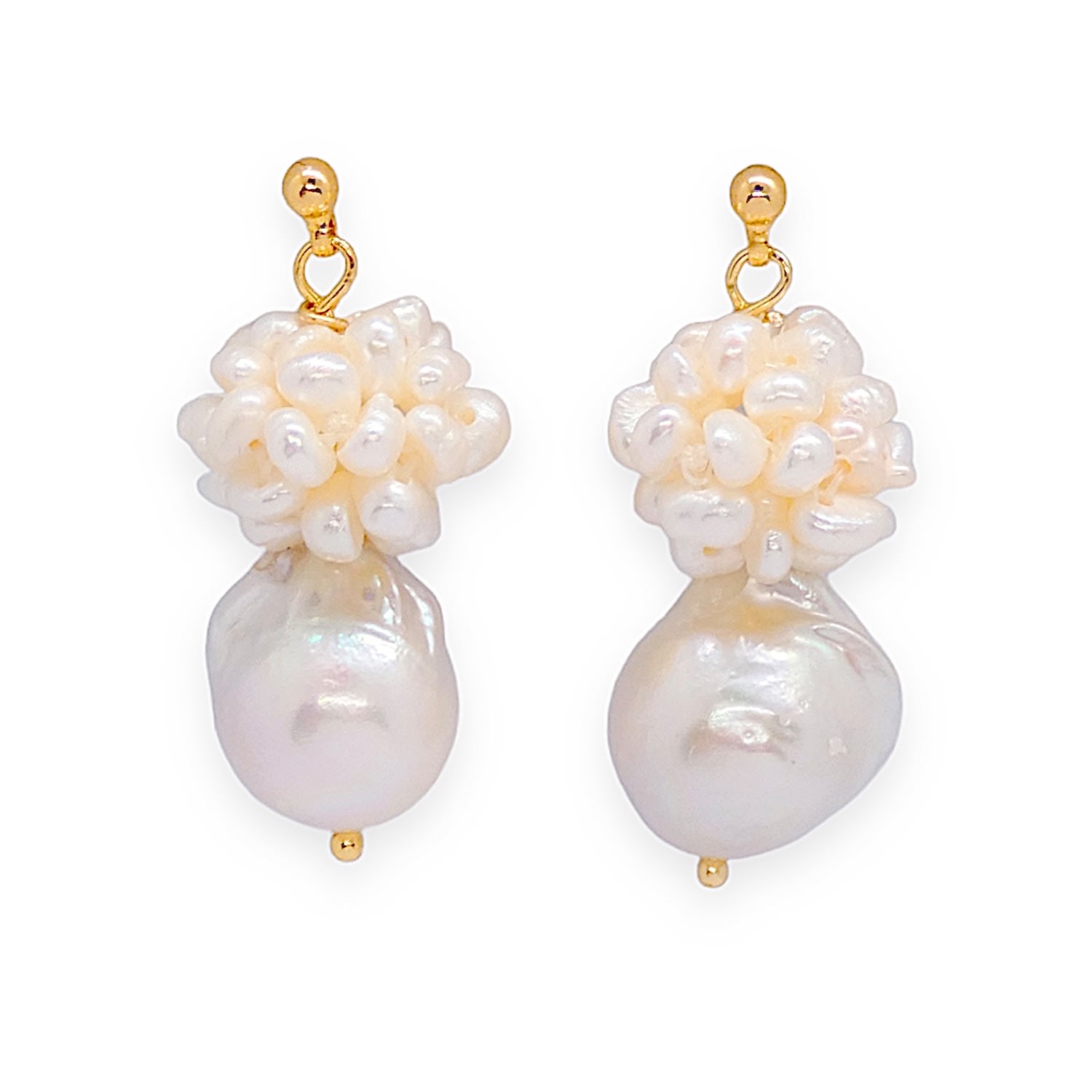 Women's Gold / White Hydrangea Flower Baroque Pearl Earrings VALERIE CHIC