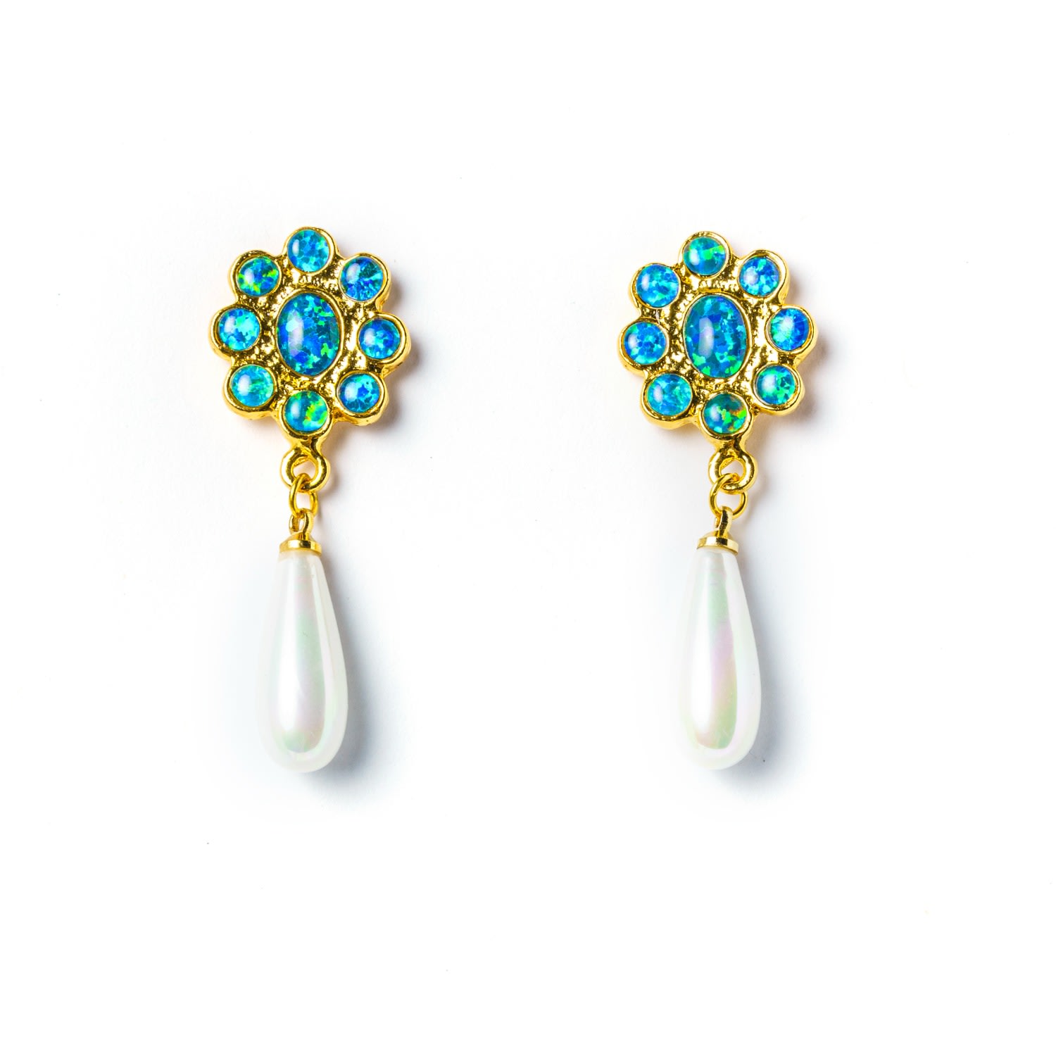 Women's Gold / White The Charming Opal & Faux Pearl Drop Earrings EUNOIA Jewels