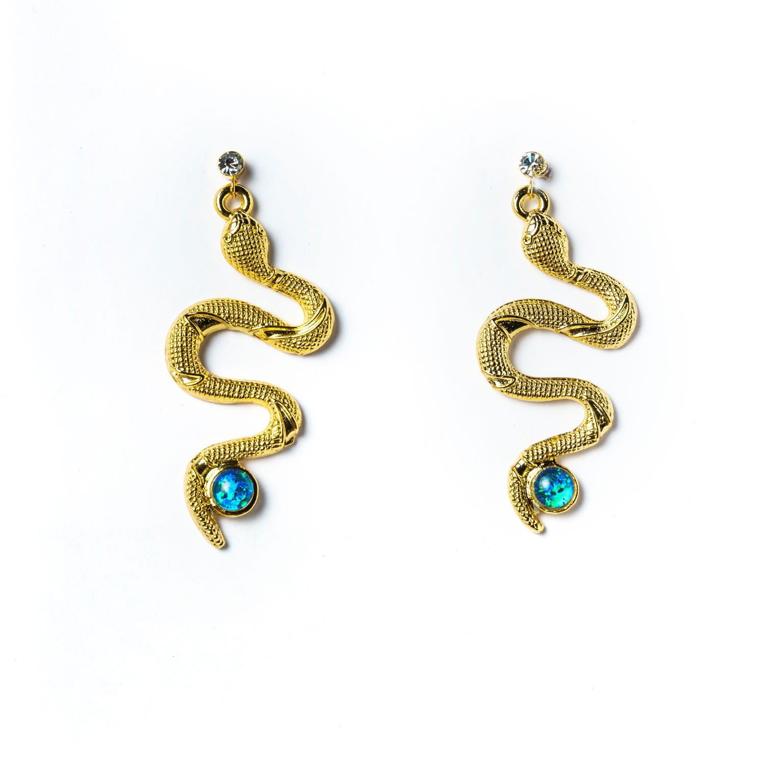 Women's Gold / White The Composed Earrings 24K Gold Plated Opal Snake Earrings EUNOIA Jewels