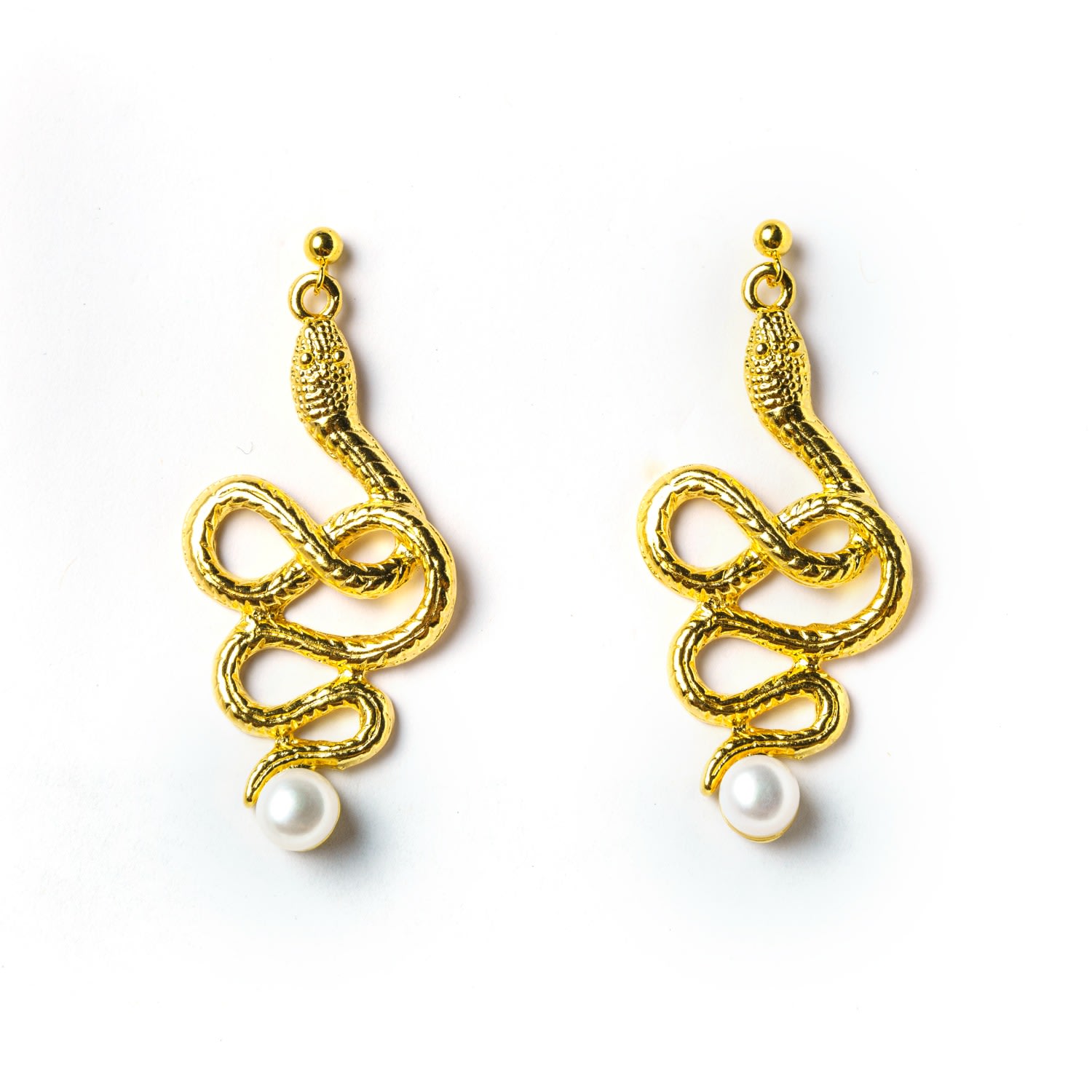 Women's Gold / White The Composed Earrings Gold Snake Earring With Freshwater Pearls EUNOIA Jewels