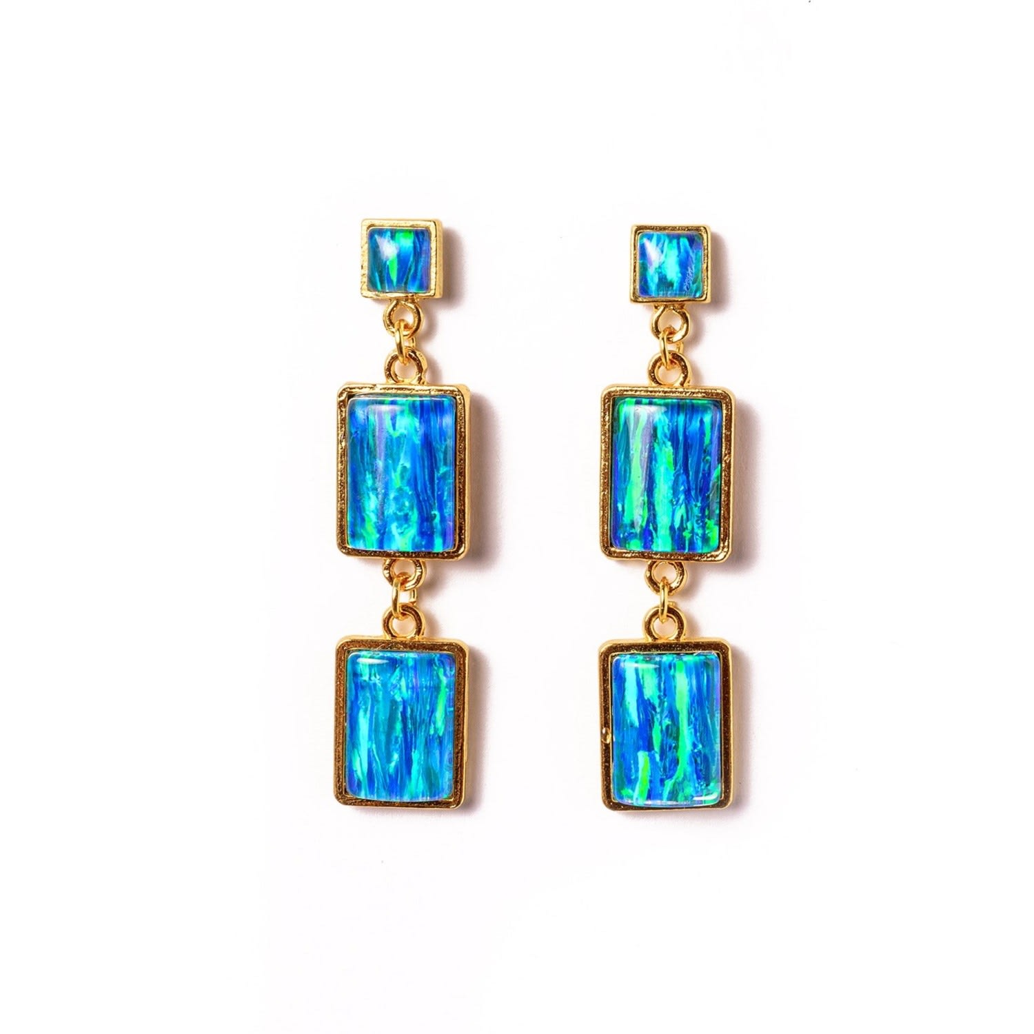 Women's Green / Blue Fantasy Three Tier Rectangular Opal Statement Earrings - Blue, Green EUNOIA Jewels