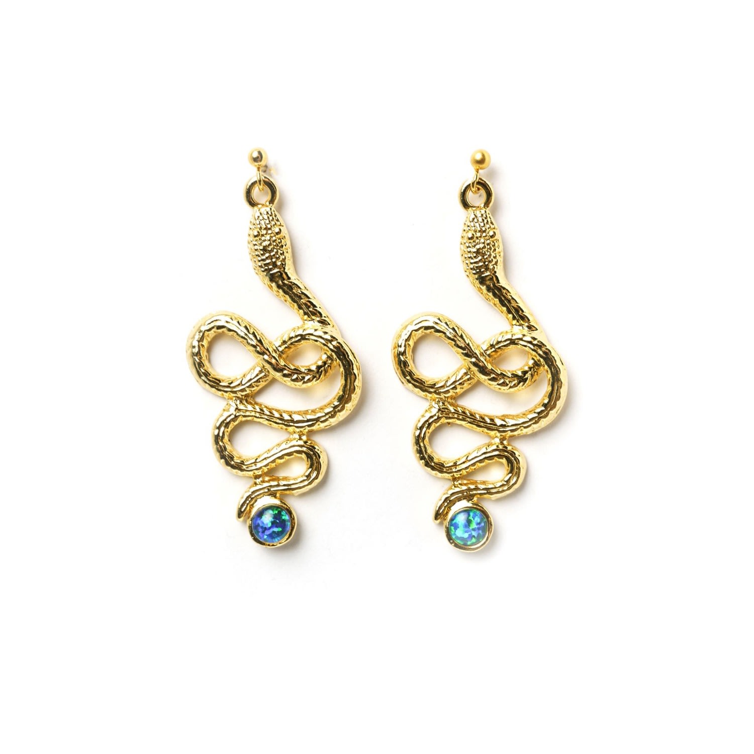 Women's Green / Blue / Gold Lessons Learnt Twisted Gold Snake Earring With Opal EUNOIA Jewels