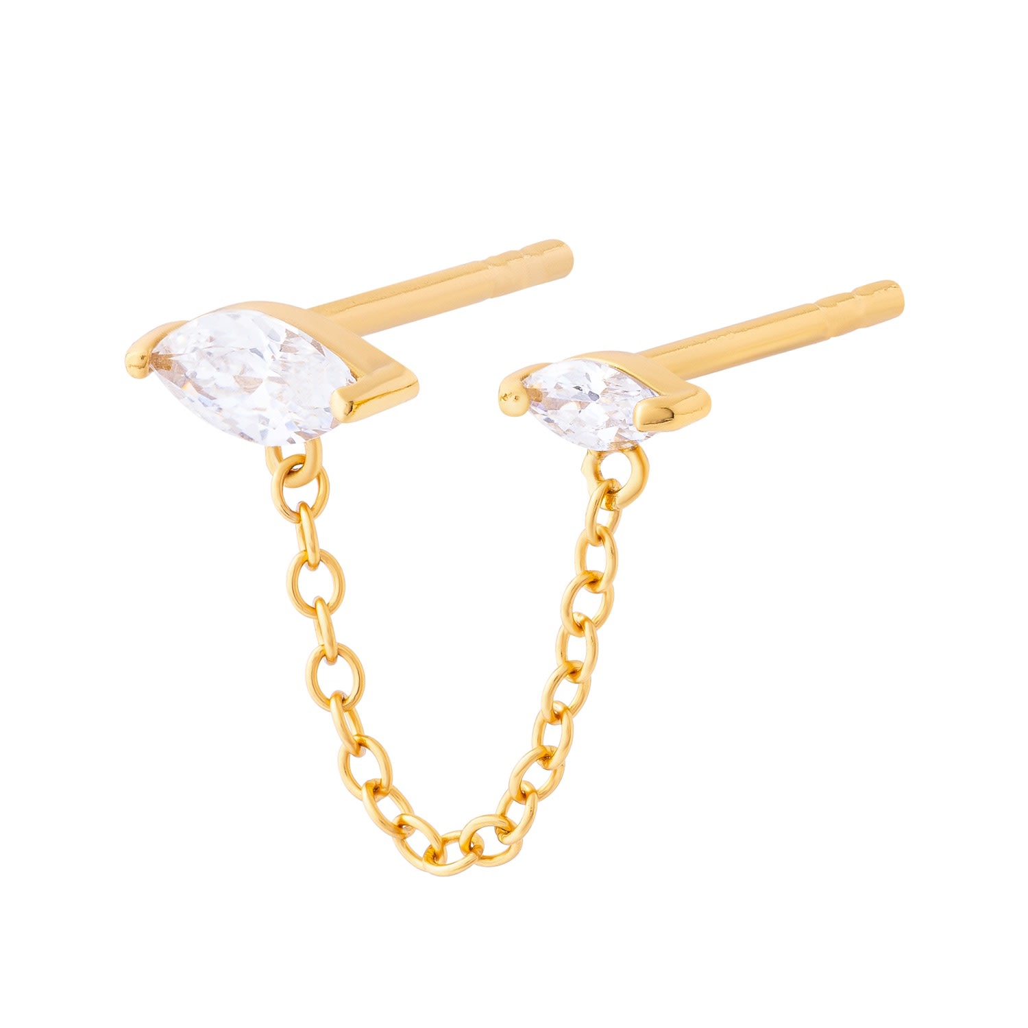 Women's Marquise Double Chain Stud Earring Gold Cartilage Cartel