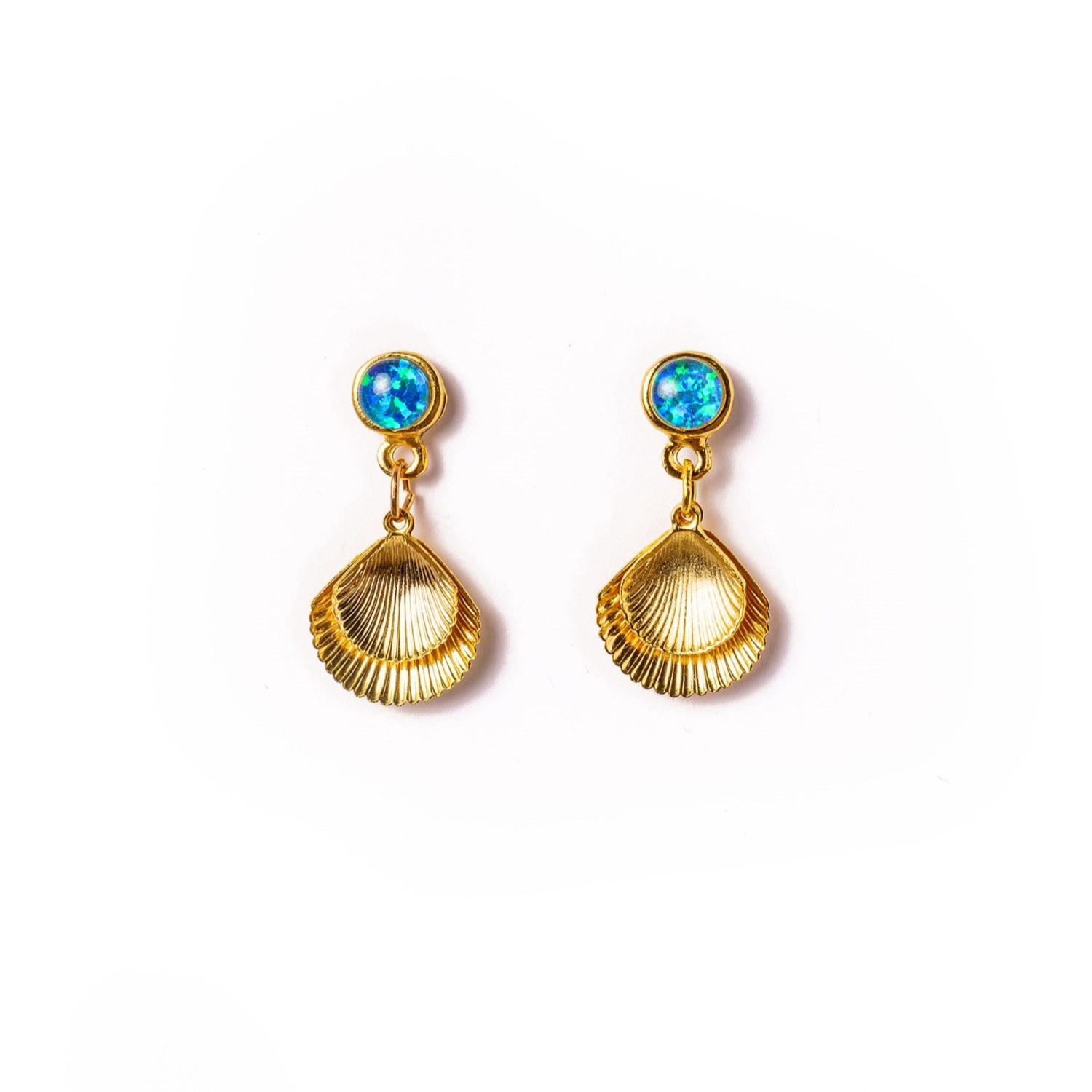 Women's Serenity Dainty Double Shell Opal Earrings - Blue EUNOIA Jewels