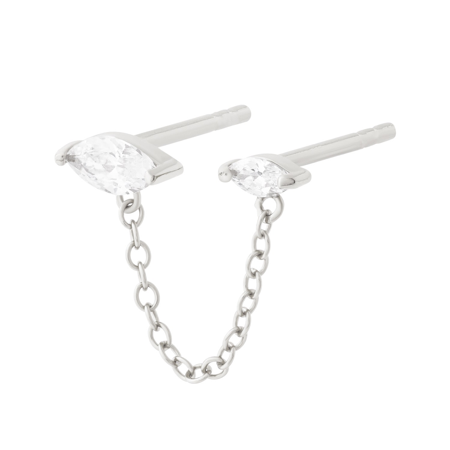 Women's Silver Marquise Double Chain Stud Earring Siver Cartilage Cartel