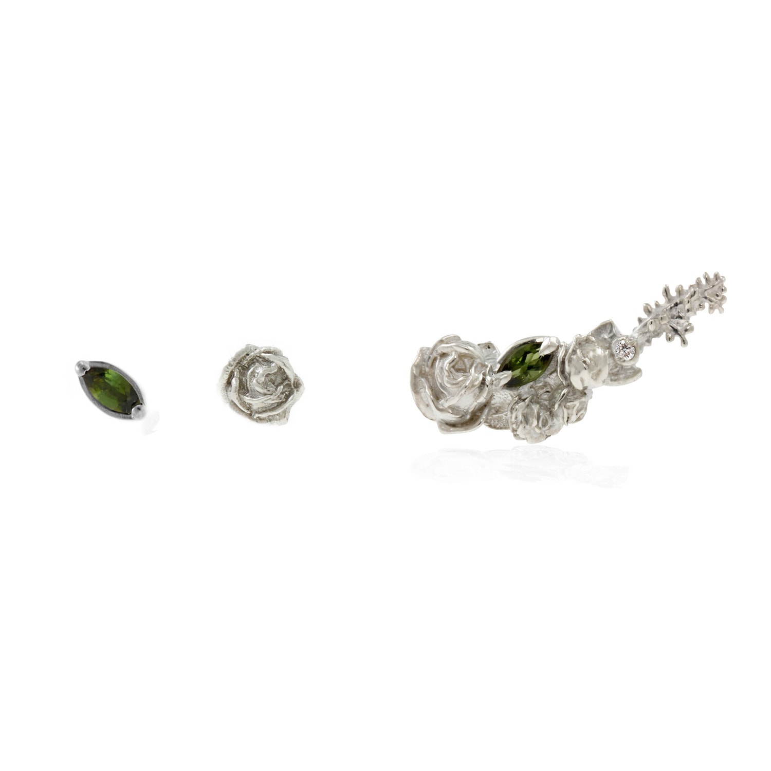 Women's Three Earrings Set Roses & Tourmalines - Silver Lee Renee