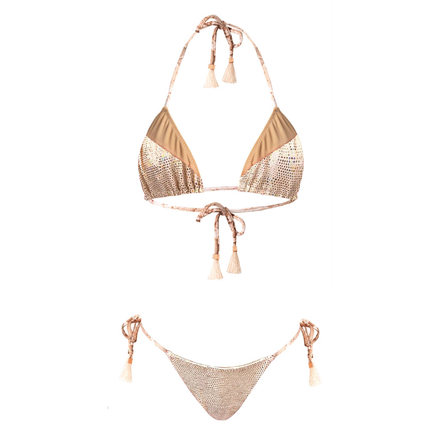 Women's Vanilla Gold Metallic Triangle Bikini Set Madagascar Medium ELIN RITTER IBIZA