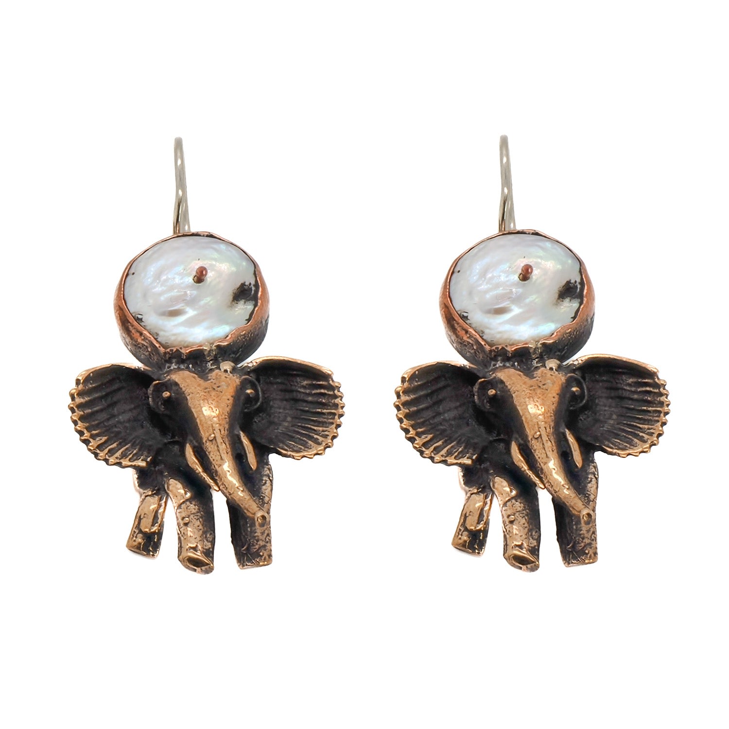 Women's White / Brown Handmade Unique Spirit Elephant Earrings Ebru Jewelry