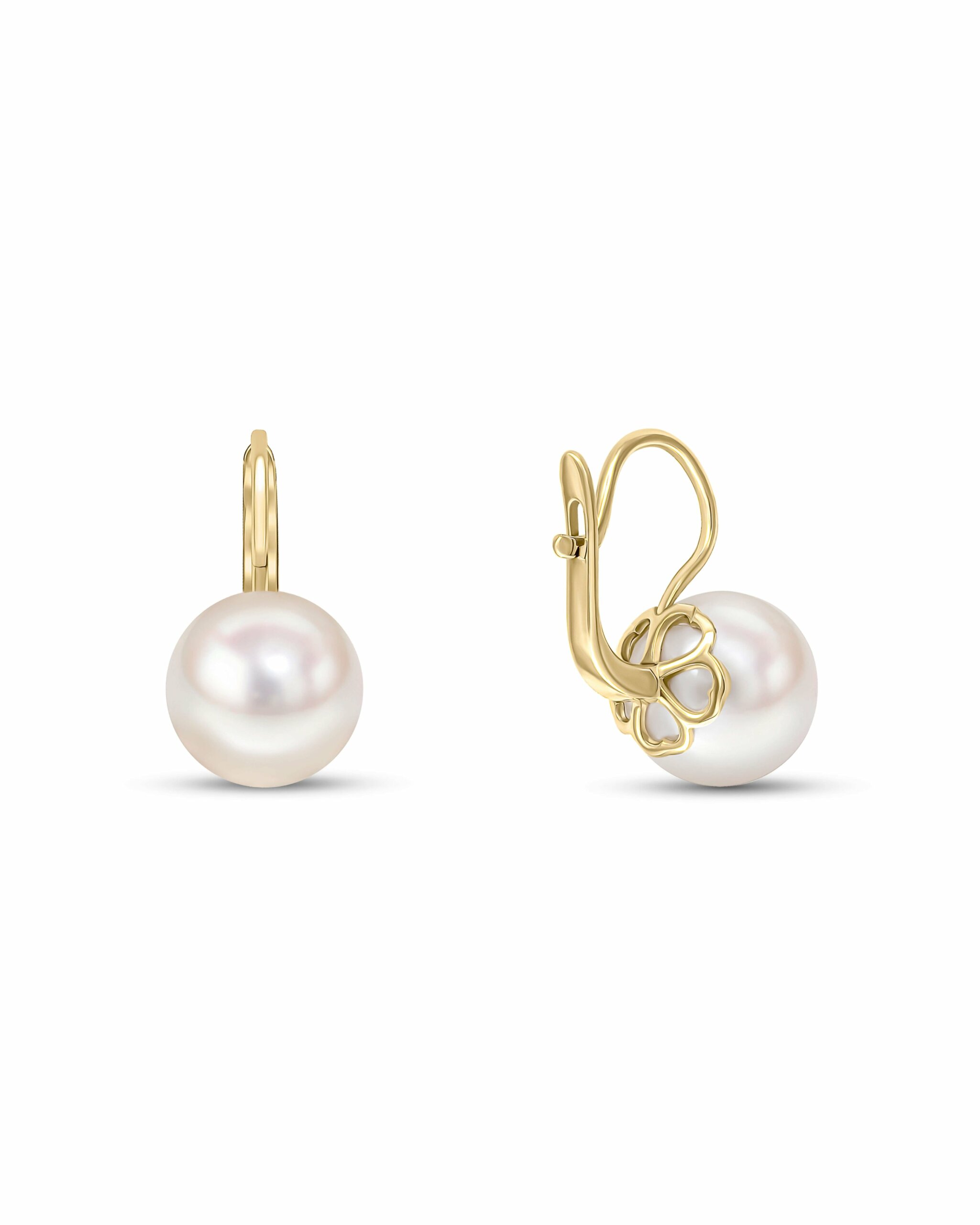 Women's White / Gold Elizabeth Large Pearl Leverback Classic Solid Gold Earrings Pearloir
