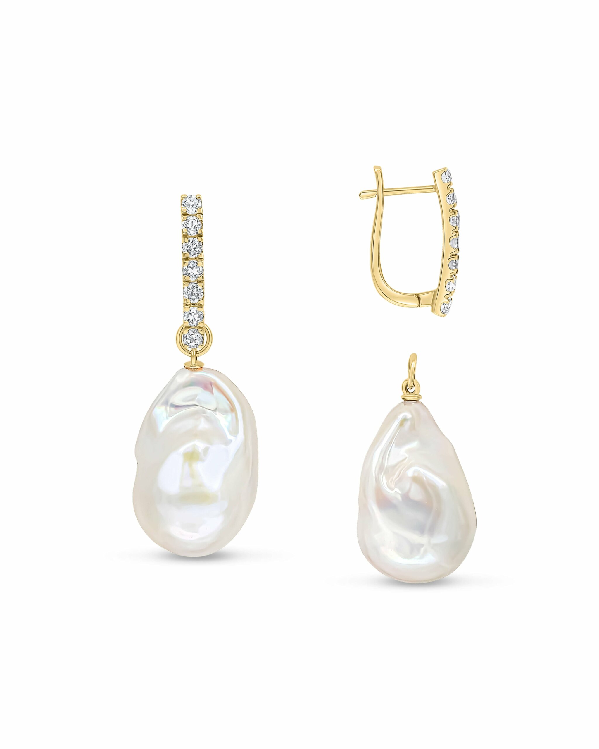 Women's White / Gold Jamana Baroque Pearl & Topaz Gold Statement Dangle Earrings Pearloir