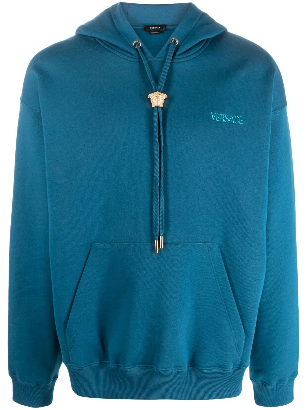 Versace Medusa-drawstring rib-trimmed hoodie - Blue