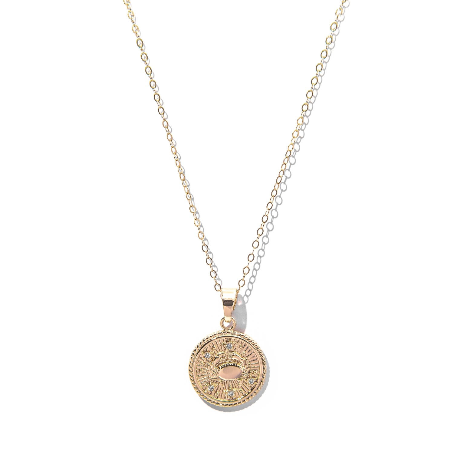 Women's Cancer Zodiac Medallion Pendant Gold Filled Necklace The Essential Jewels