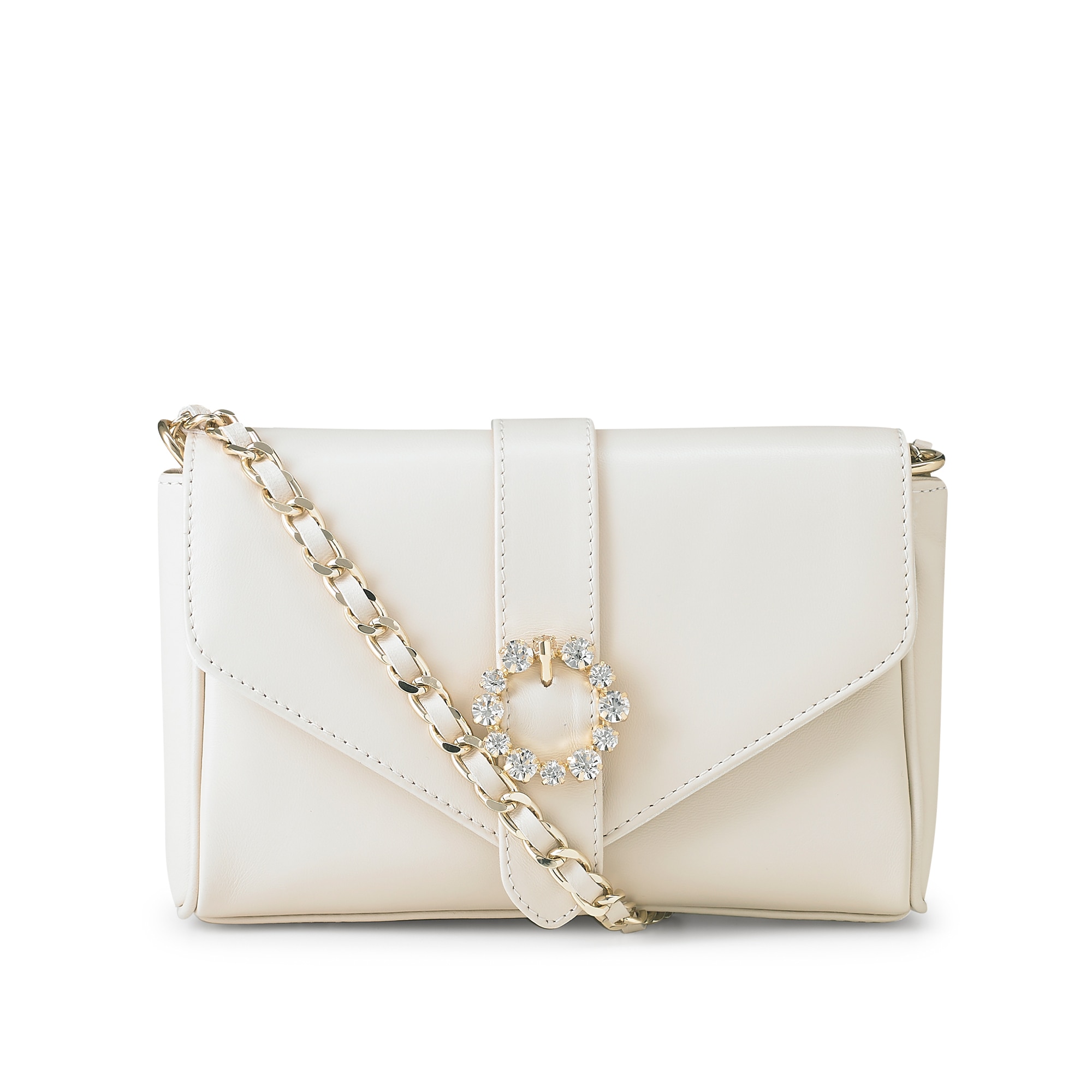 Russell & Bromley Women's Beige Nappa Leather Embellished Strictly Jewel Buckle Chain Shoulder Bag, Size: 9x15x6cm