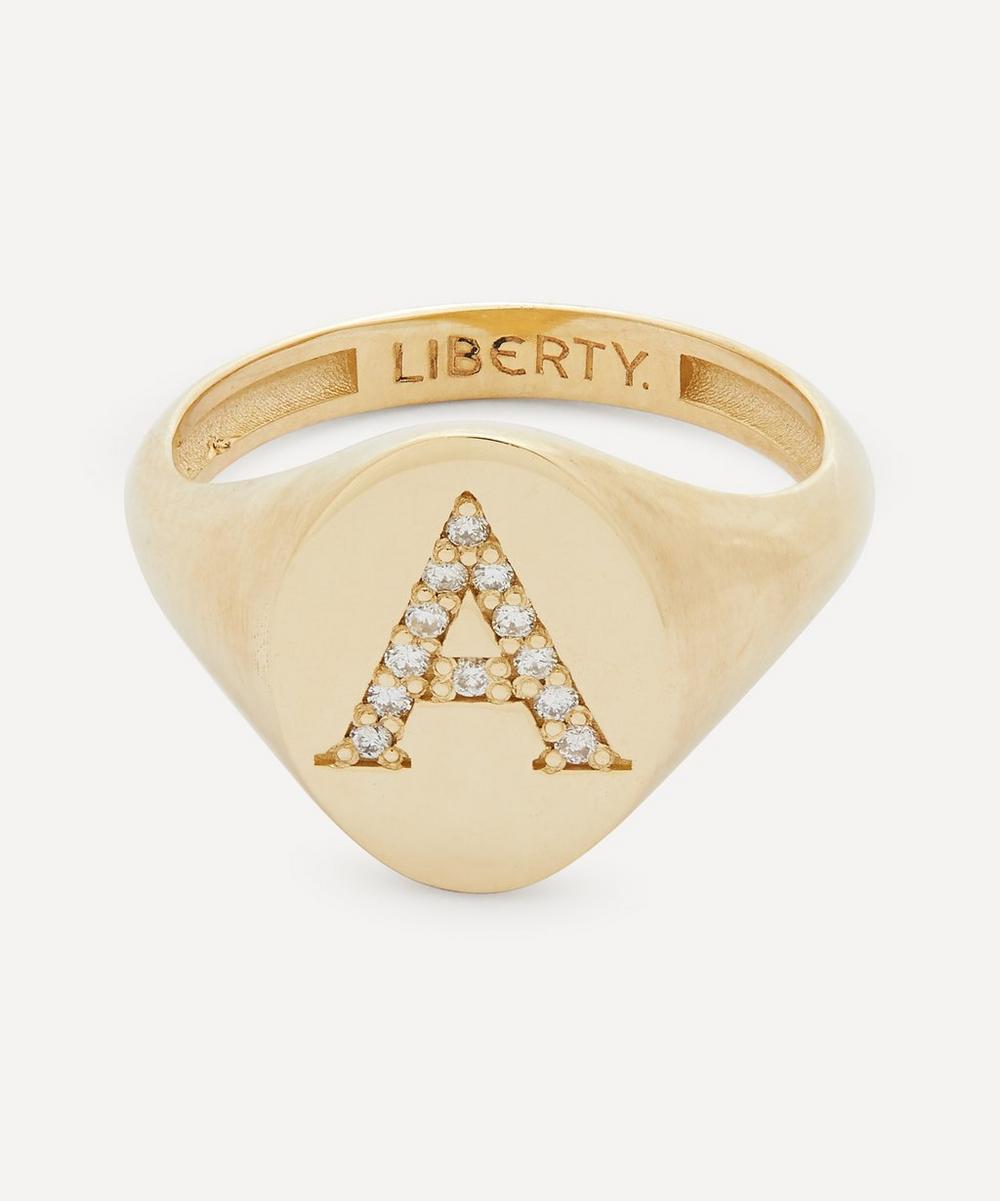 9ct Gold And Diamond Initial Liberty Signet Ring - A