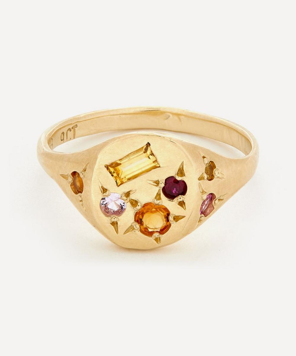 Seb Brown 9ct Gold Neapolitan Orange Multi-stone Signet Ring