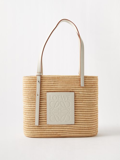 Loewe - Anagram Leather-trimmed Raffia Basket Bag - Womens - Beige White