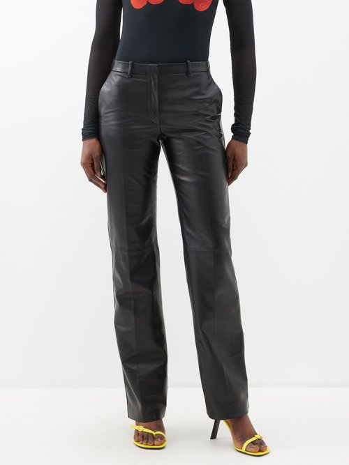 Loewe - Leather Straight-leg Trousers - Womens - Black