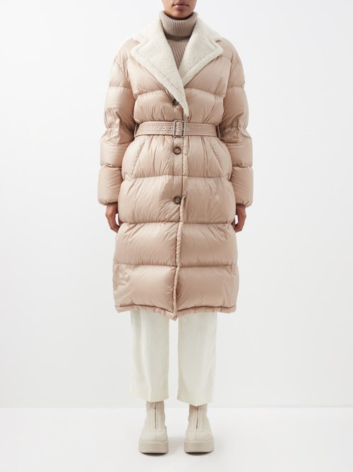 Moncler - Gourguet Shearling-trimmed Quilted Down Coat - Womens - Beige