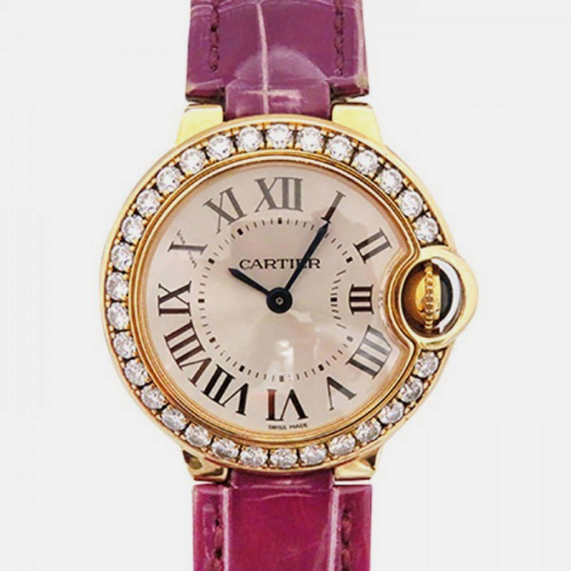 Cartier Silver Diamond 18k Rose Gold Ballon Bleu WE900251 Quartz Women's Wristwatch 28 mm