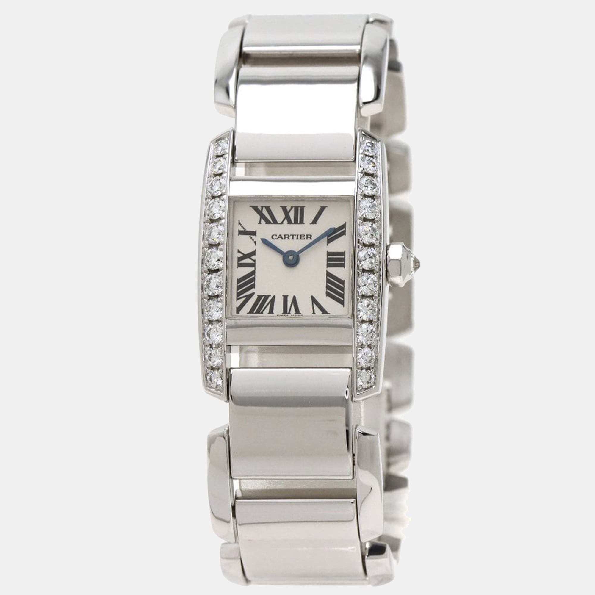 Cartier Silver Diamonds 18K White Gold Tankissime WE70039H Women's Wristwatch 20.5 mm
