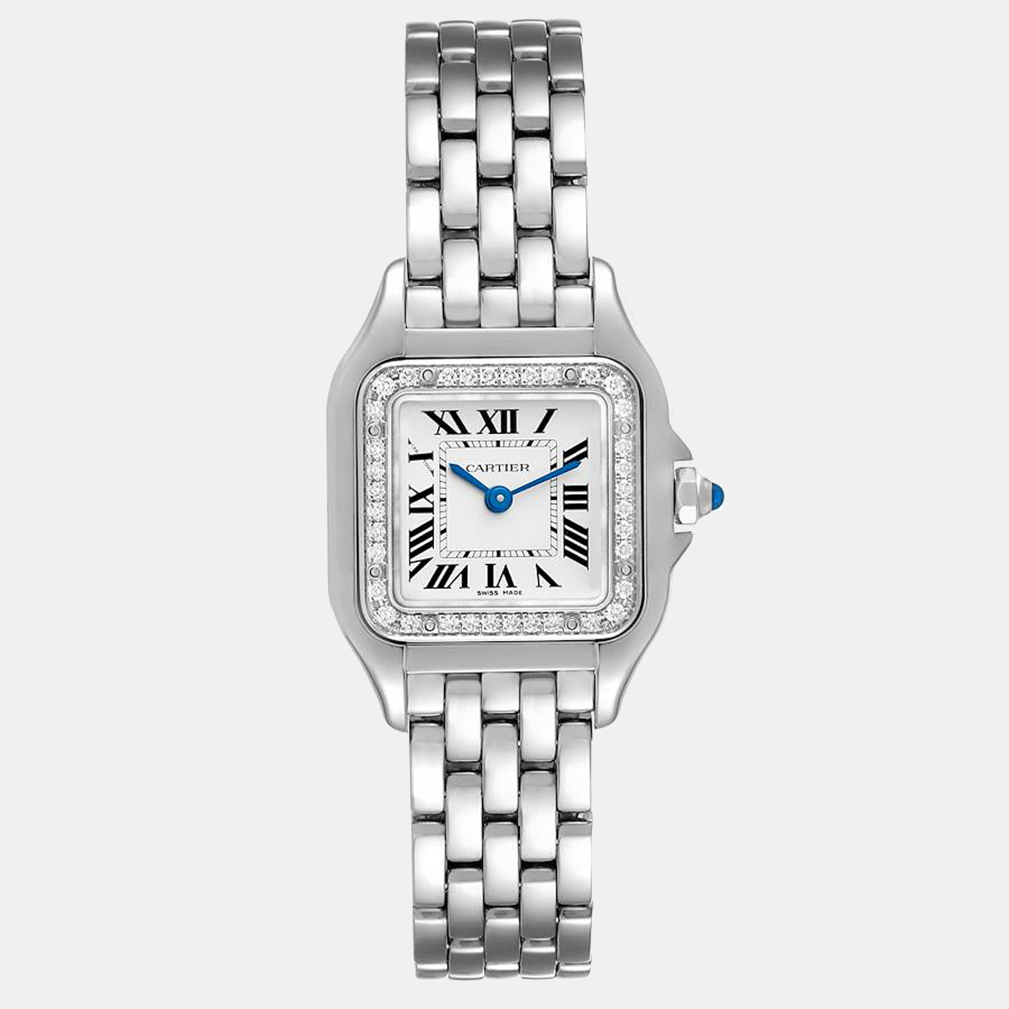 Cartier Silver Diamonds Stainless Steel Panthere W4PN0007 Women's Wristwatch 30 mm