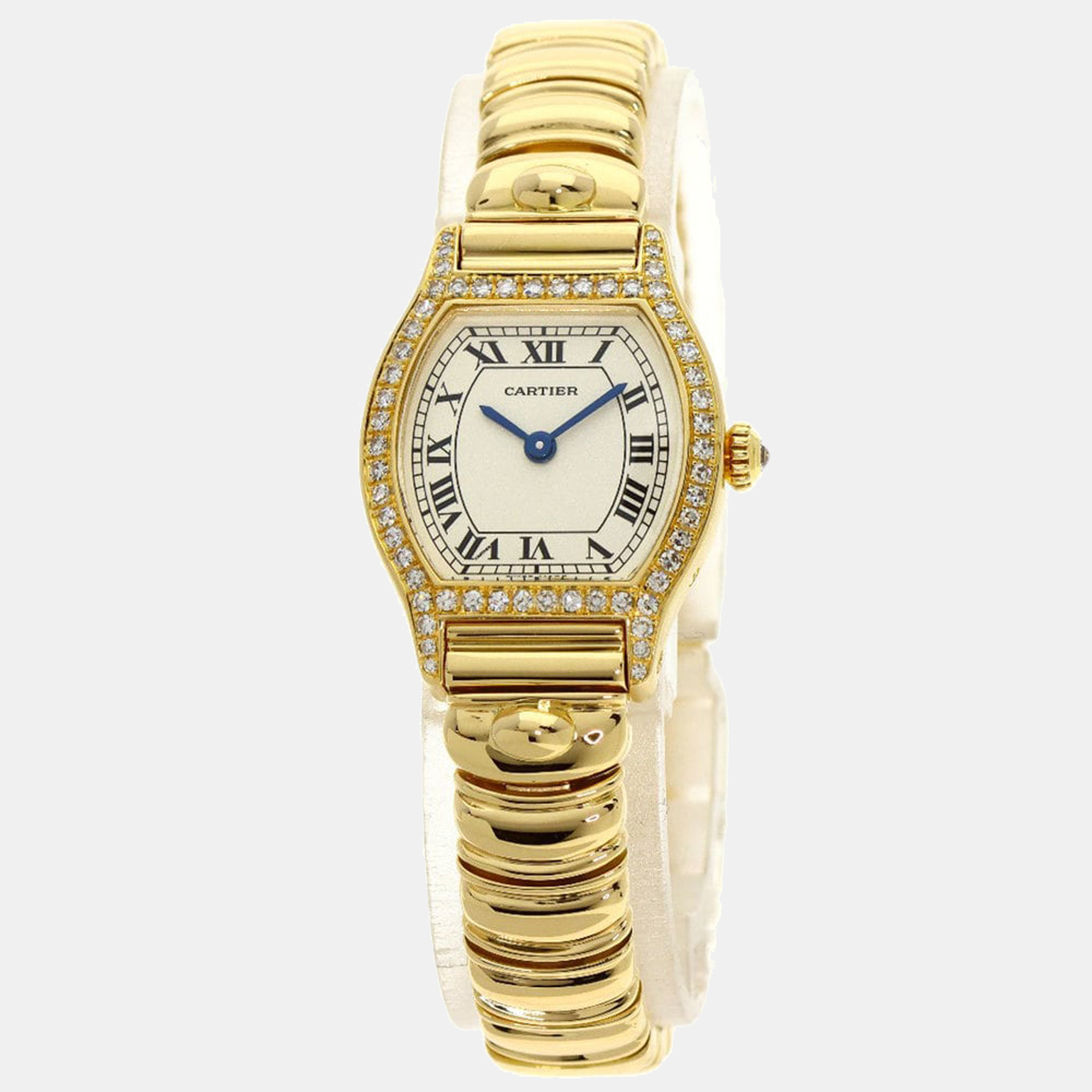 Cartier White Diamonds 18K Yellow Gold Tortue Women's Wristwatch 20.5 mm
