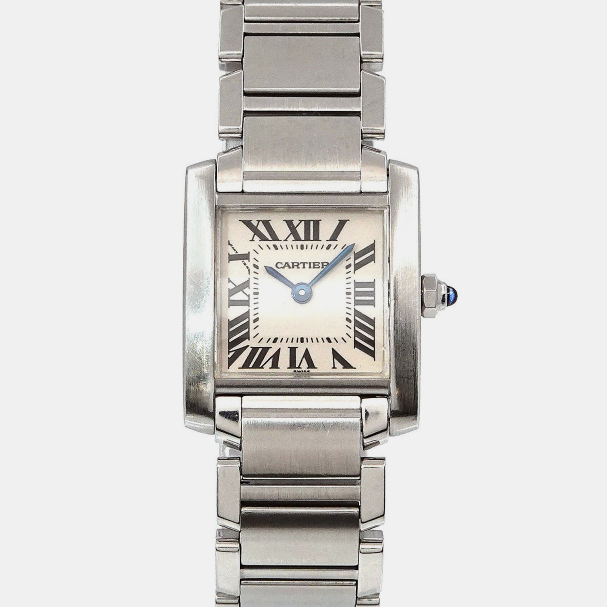 Cartier White Stainless Steel Tank Francaise W51008Q3 Quartz Women's Wristwatch 20 mm