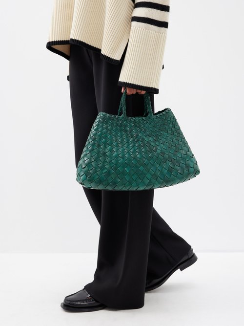 Dragon Diffusion - Santa Croce Small Woven-leather Tote Bag - Womens - Dark Green
