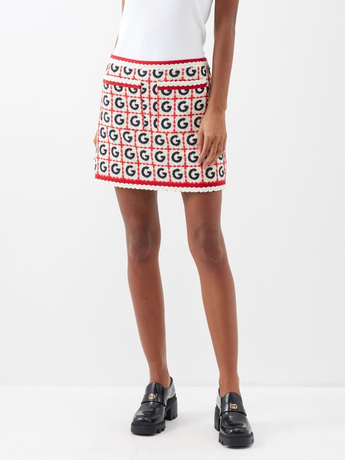 Gucci - Logo-jacquard Lamé-tweed Mini Skirt - Womens - Red White Blue