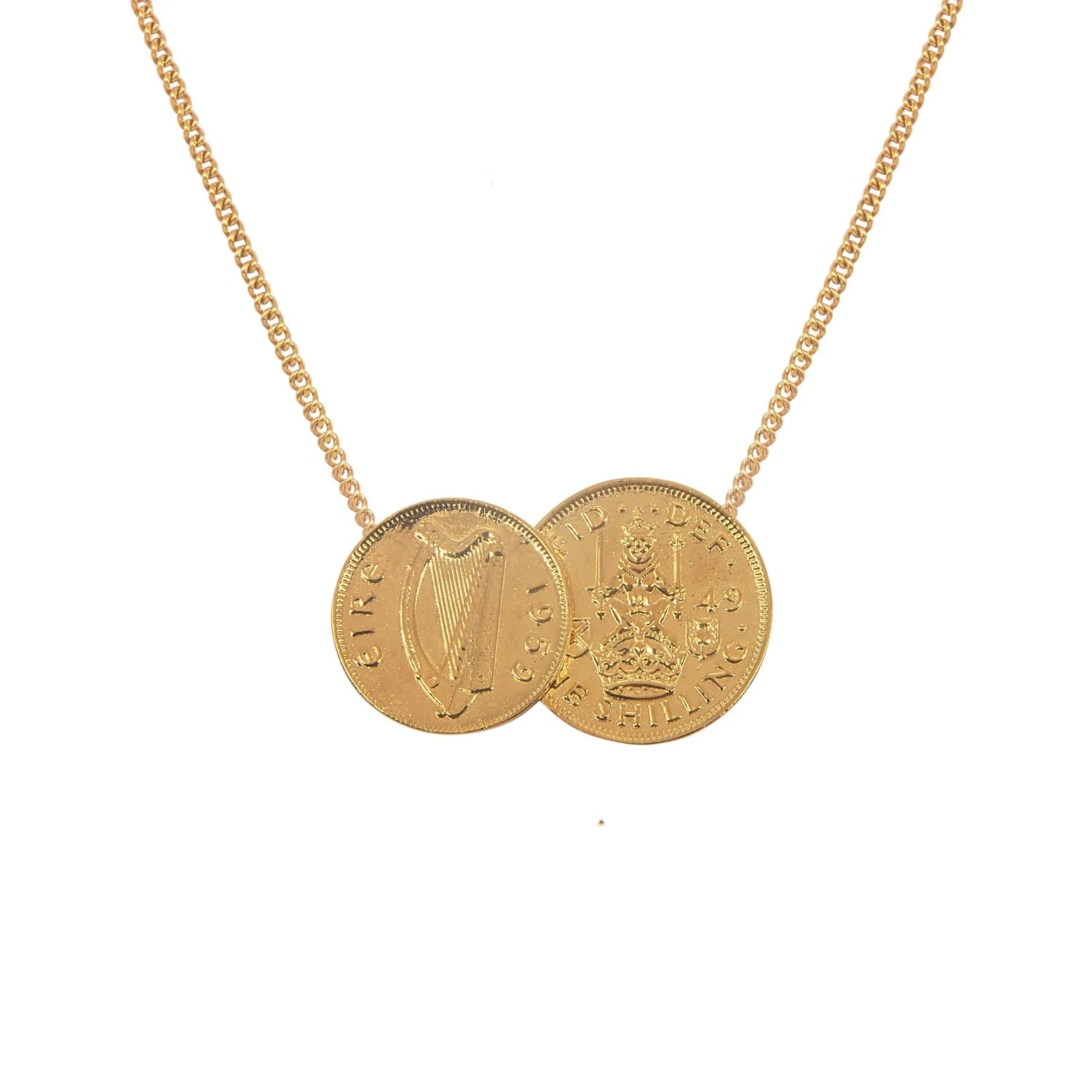 Men's Irish & Scottish Double Coin Pendant & Chain In Gold Plated Katie Mullally