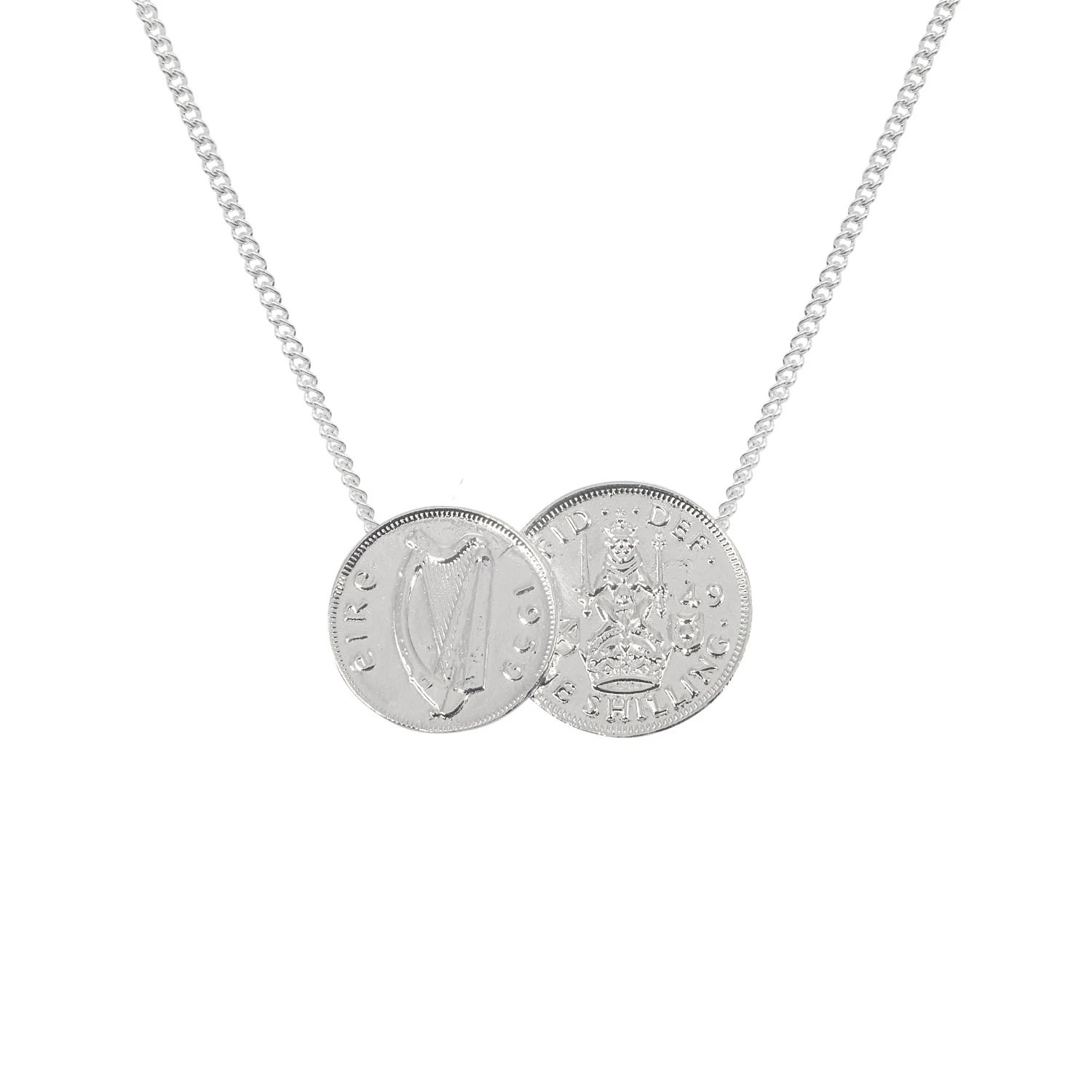 Men's Irish & Scottish Double Coin Pendant & Chain In Silver Katie Mullally
