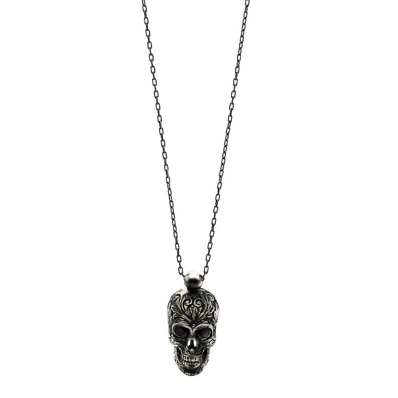 Men's Sterling Silver Skull Pendant Chain Necklace - Silver Ebru Jewelry