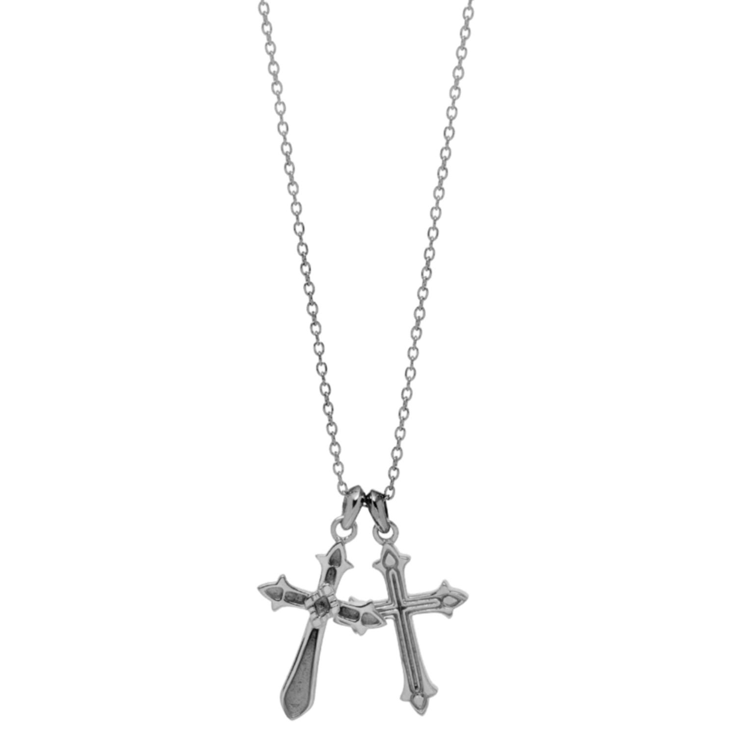 Men's Twin Baroque Cross Necklace In Oxidised Silver Northskull