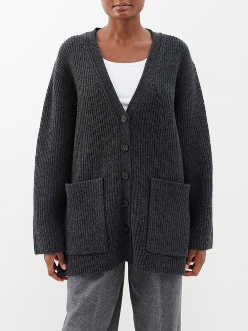 Toteme - Patch-pocket Ribbed Wool Cardigan - Womens - Grey