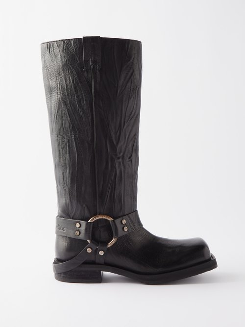 Acne Studios - Balius Buckled Crinkled-leather Knee-high Boots - Womens - Dark Grey