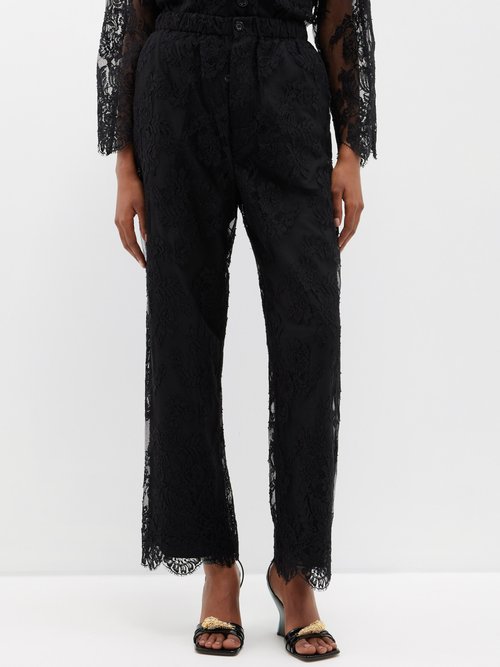 Gucci - Floral-lace Straight-leg Trousers - Womens - Black