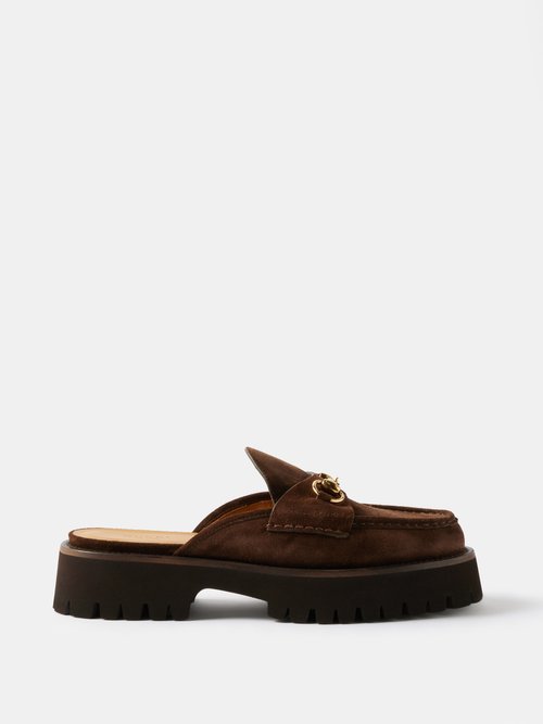 Gucci - Horsebit Suede Backless Loafers - Womens - Brown