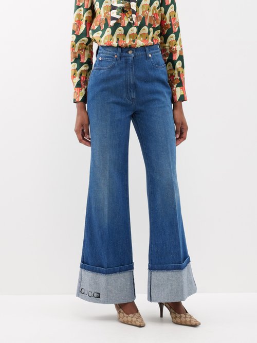Gucci - Turn-up Denim Wide-leg Jeans - Womens - Blue Multi
