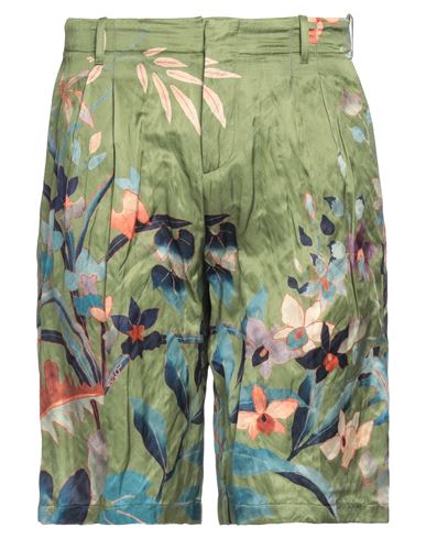 Etro Man Shorts & Bermuda Shorts Military green Size 36 Viscose, Cotton, Metallic fiber