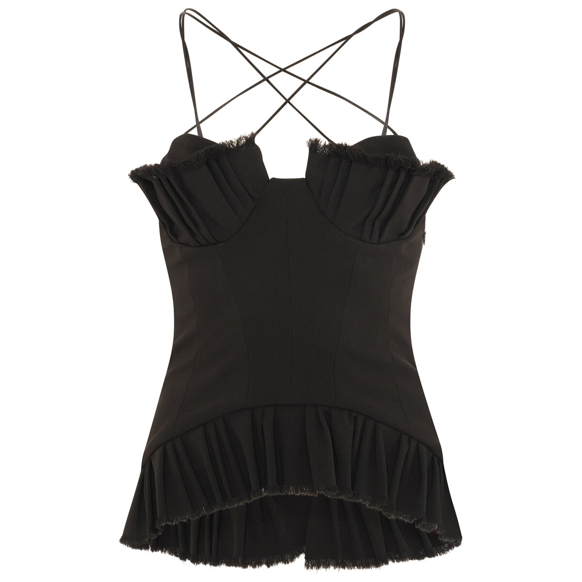Pleated Strappy Bustier Top M Black