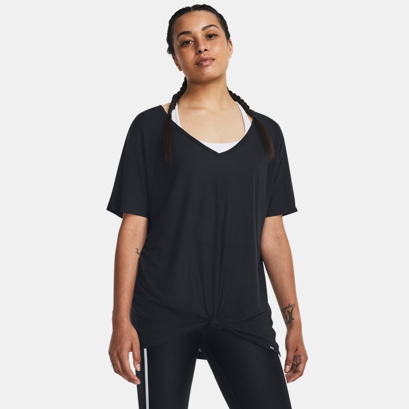 Women's Project Rock Completer Deep V T-Shirt Black / Black L