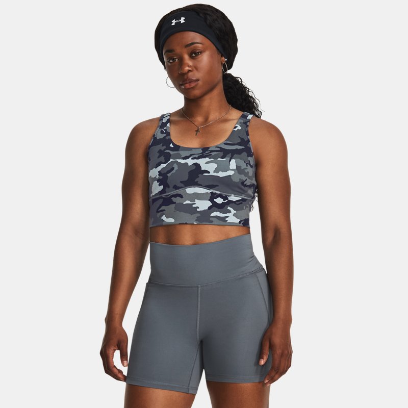 Women's Under Armour Meridian Fitted Printed Crop Tank Harbor Blue / Gravel / Midnight Navy XS