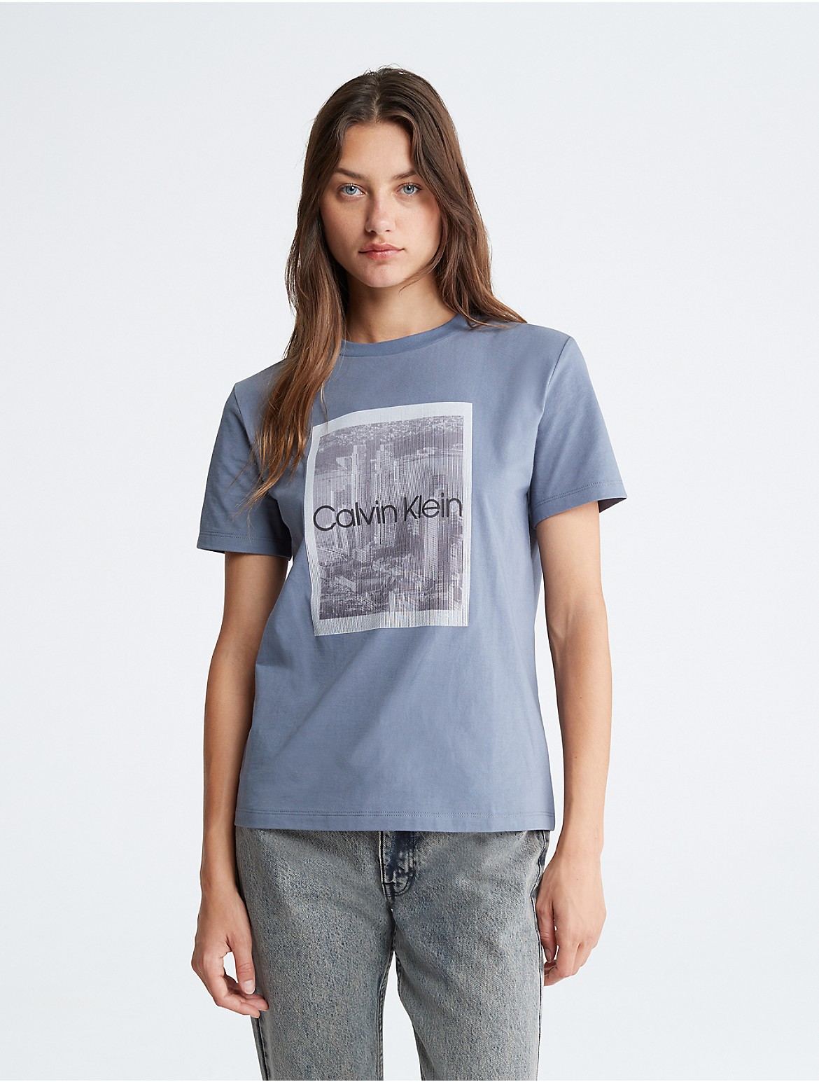 Calvin Klein Women's City Graphic Crewneck T-Shirt - Blue - XS