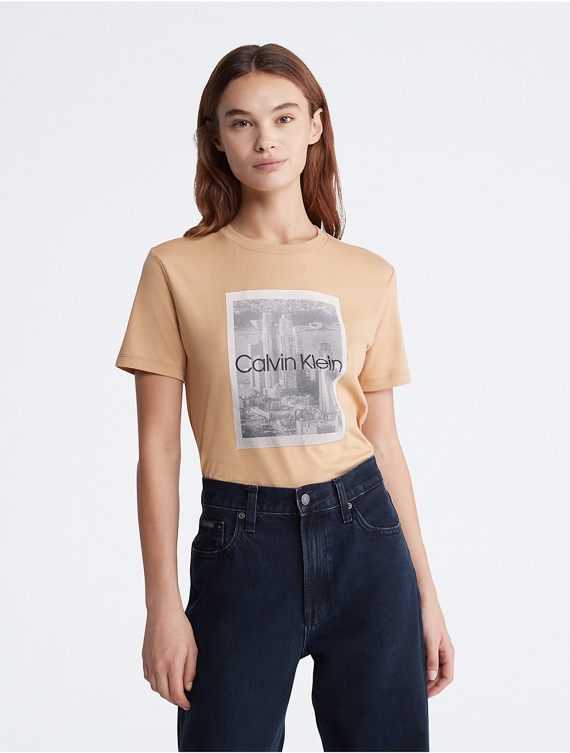 Calvin Klein Women's City Graphic Crewneck T-Shirt - Brown - XS