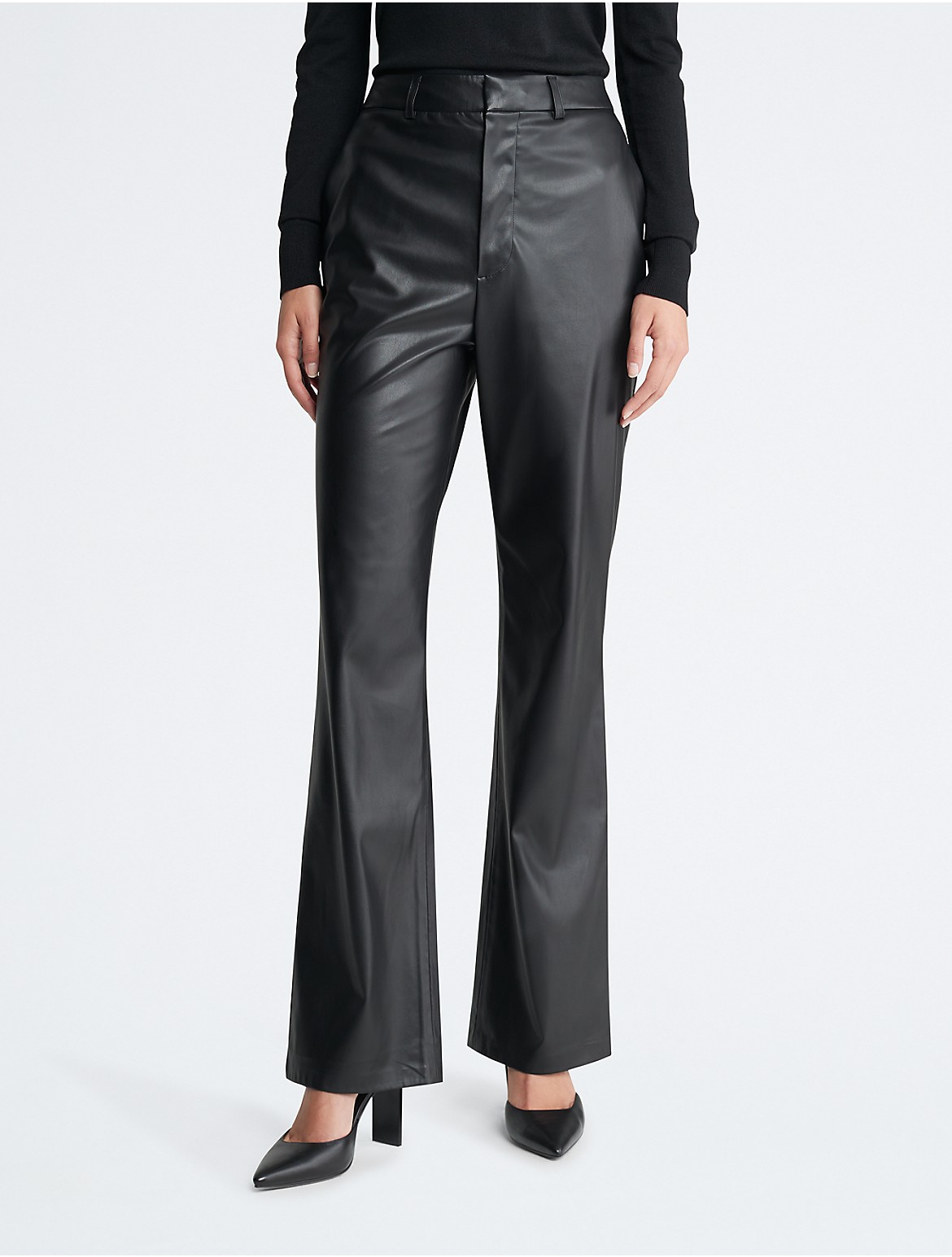 Calvin Klein Women's Faux Leather Flared Pants - Black - 25