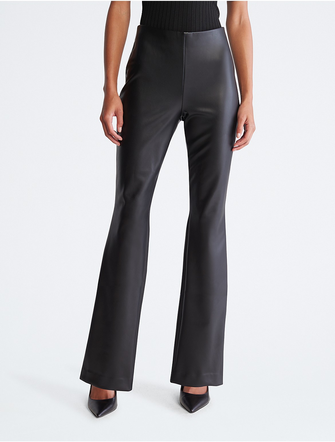 Calvin Klein Women's Faux Leather Flared Pants - Black - XS