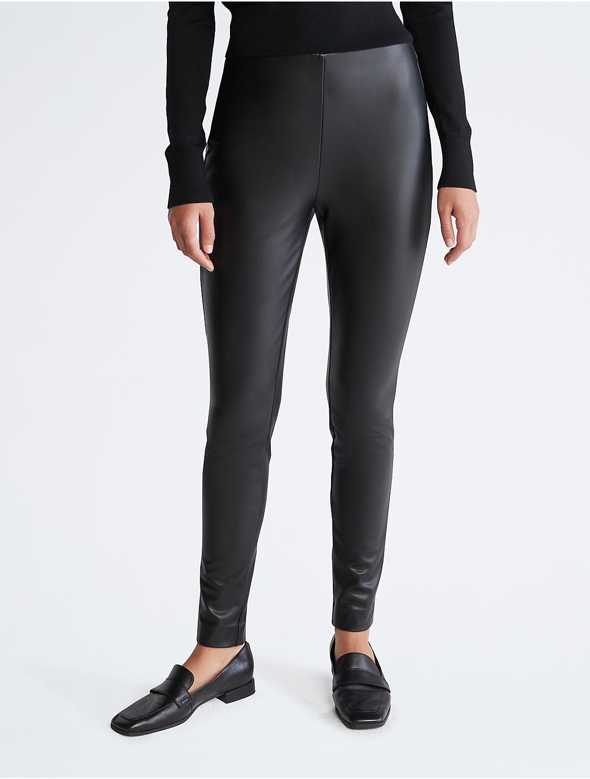 Calvin Klein Women's Faux Leather Skinny Pants - Black - XS