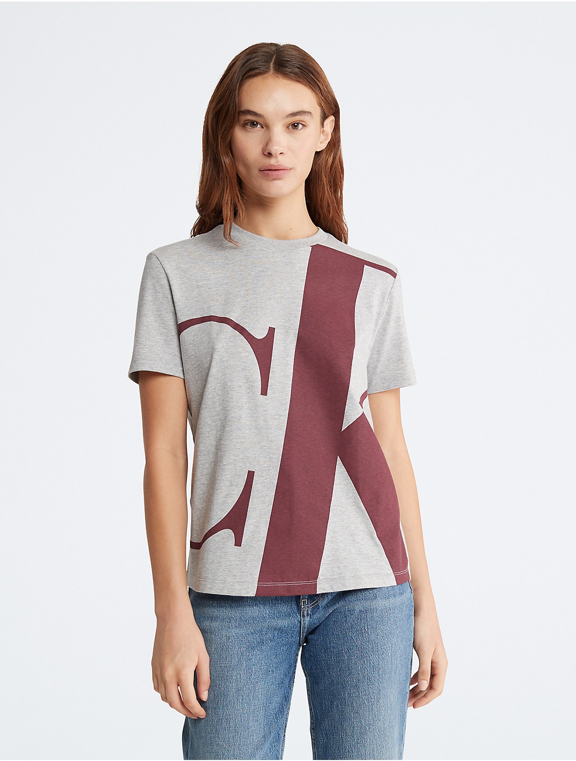 Calvin Klein Women's Monogram Oversized Logo Crewneck T-Shirt - Grey - XS